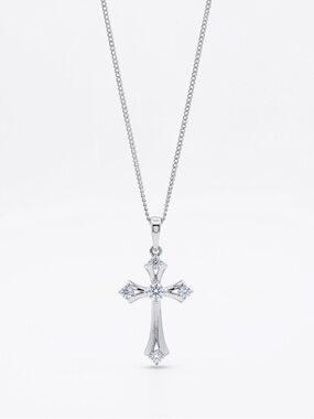 Platinum Plated Cross Necklace with Sparkling Zirconia Stones | Water Resistant
